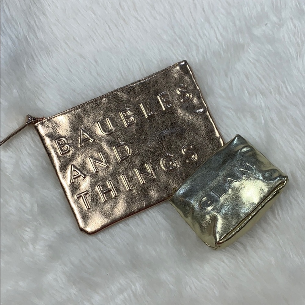 Sal & Joe Baubles and Things & Glam cosmetic bags gold rose gold